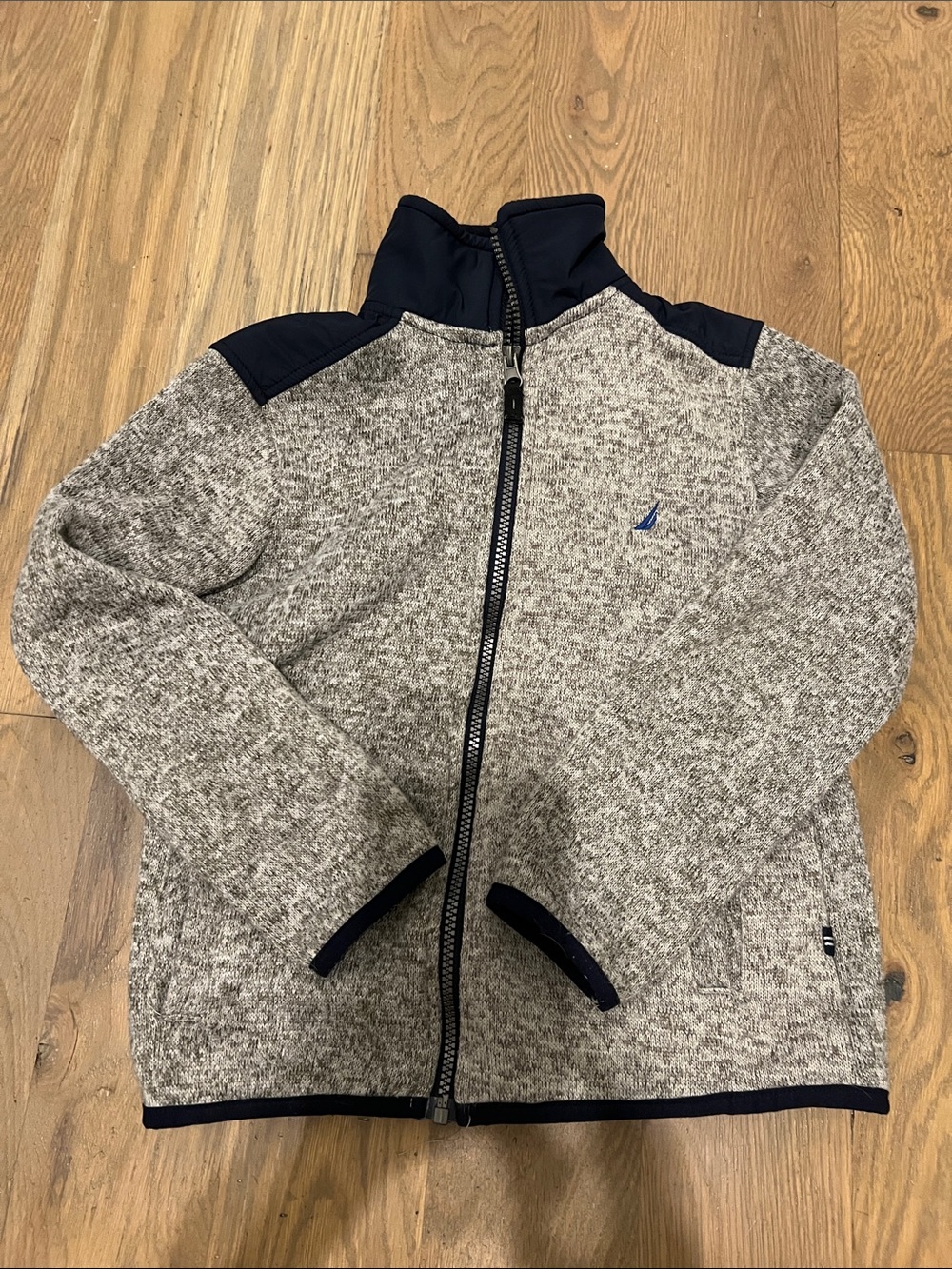 Nautica Heather Gray Knit Full-Zip Jacket with Navy Trim